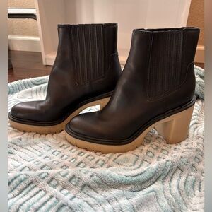 Dolce Vita Black Heeled Boots with Tan Soles